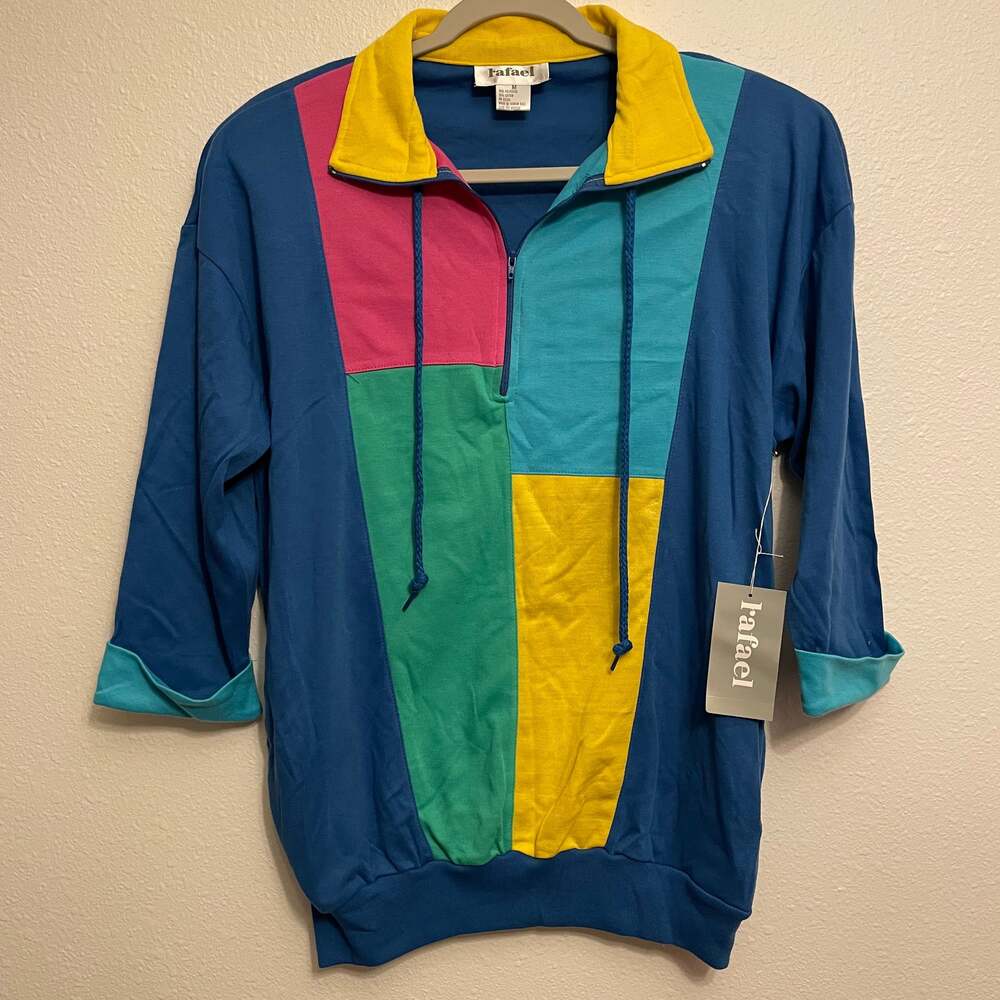 Vintage 80s Rafael Colorblock Collared Half Zip Windbreaker Style Women’s Large